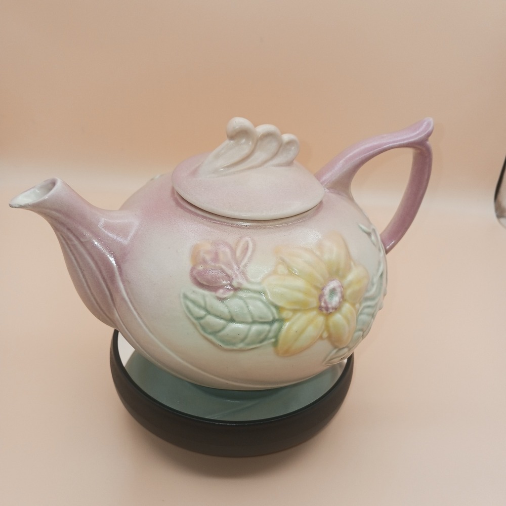 Hull Art Pottery Wildflower Teapot Pink Blue Yellow Floral W-10 1940s Vintage - Picture 3 of 9